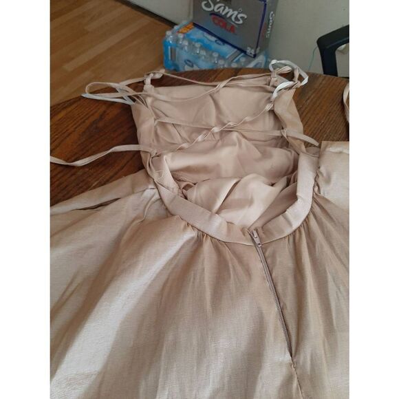 New XS Windsor Lt Gold Spaghetti Strap Open Criss Cross Back Hi Low Form… - Picture 9 of 9